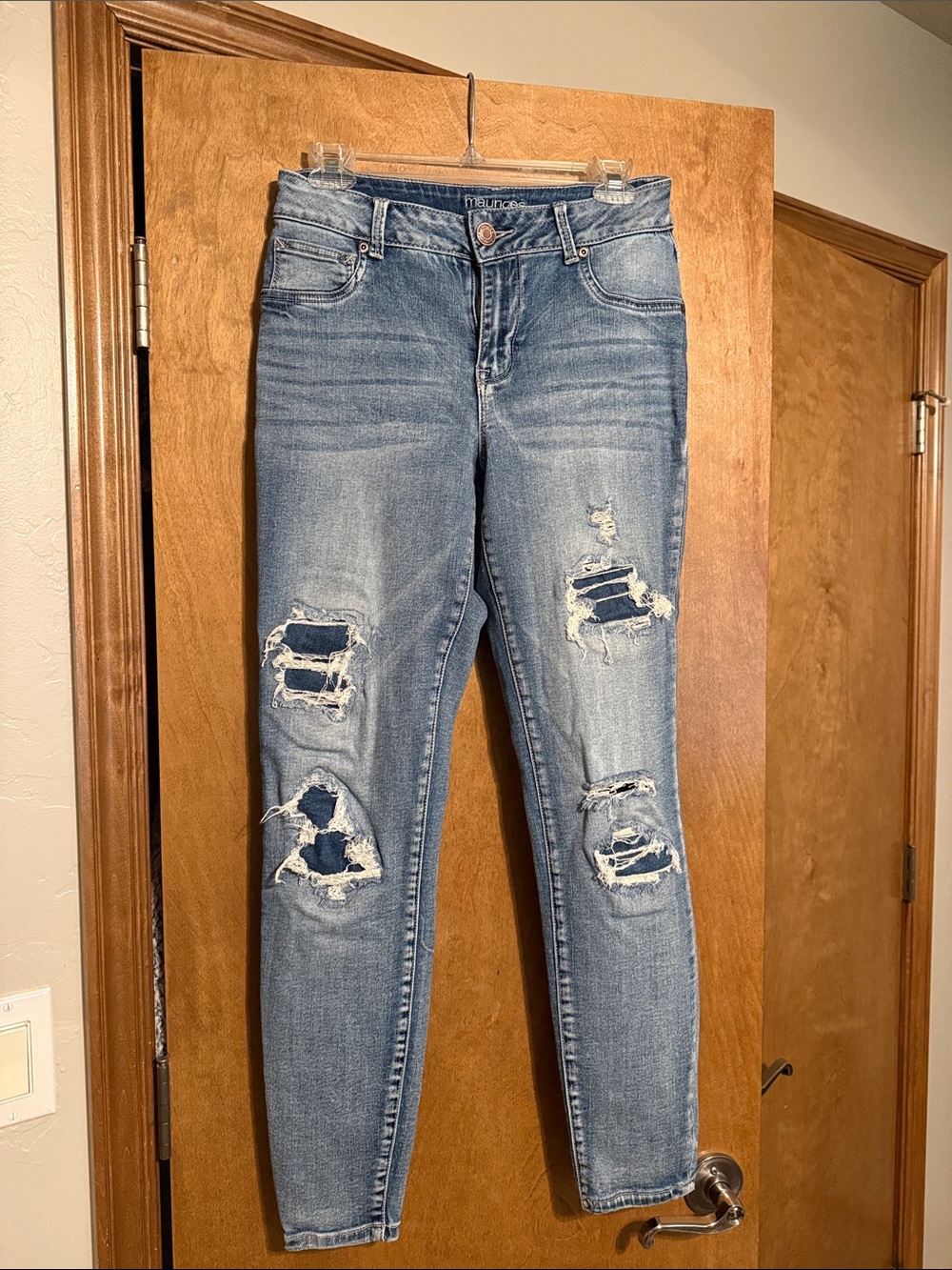 Maurices Distressed Light Blue Skinny Jeans
